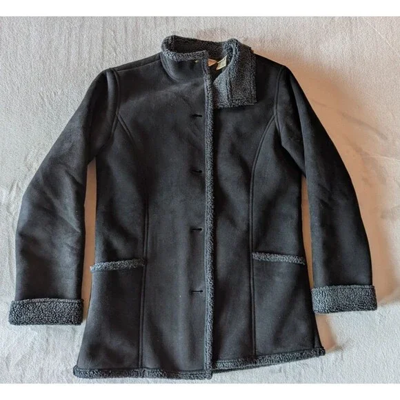 LL Bean Women’s XS Faux Suede Sherpa Lined Coat Black Charcoal 0WL05 - Picture 11 of 11